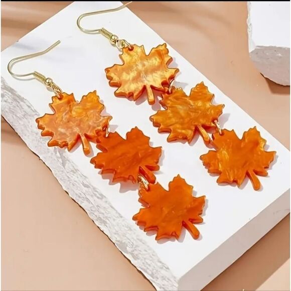 Fall Leaves Drop Dangle Earrings - Picture 2 of 3